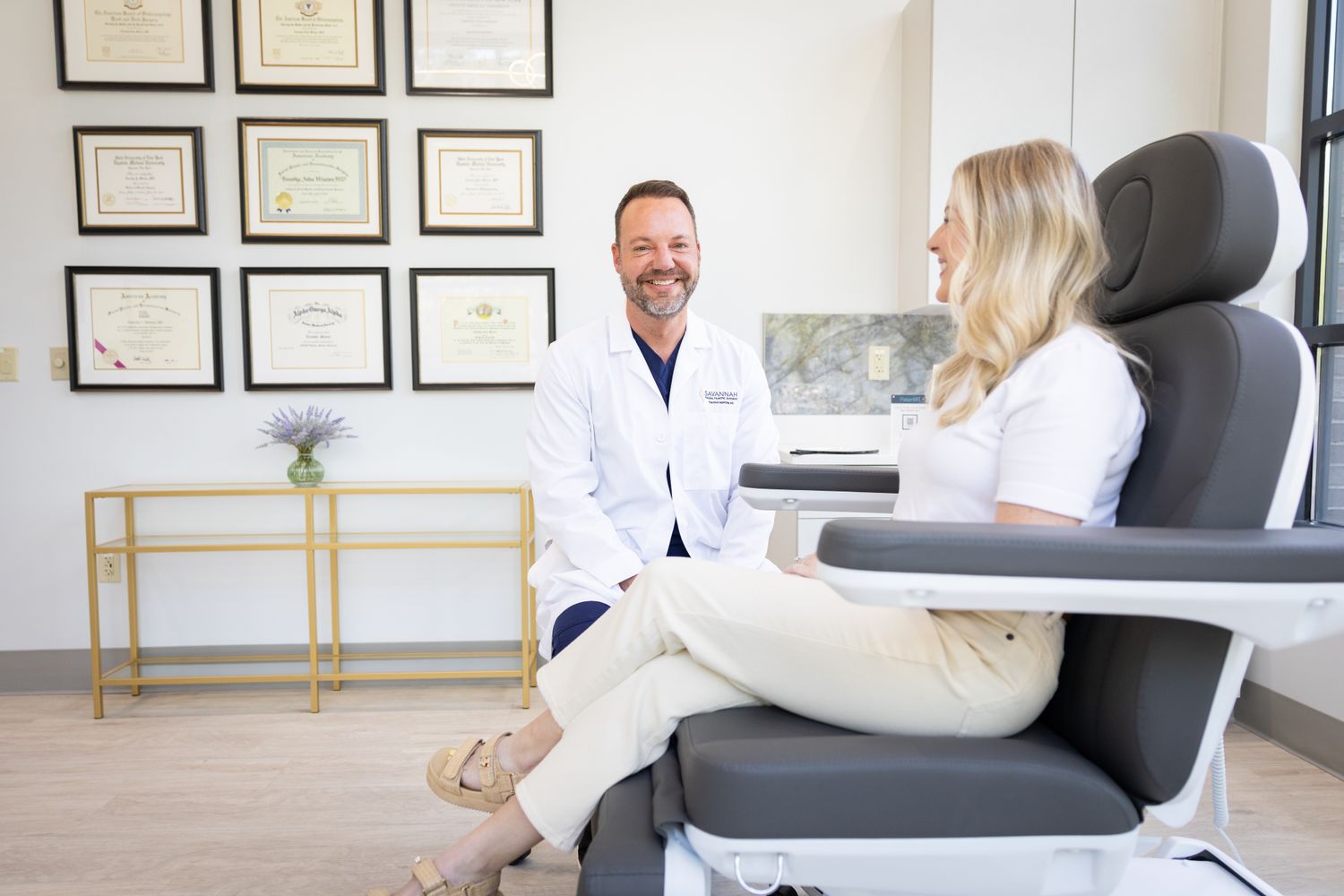 Doctor discussing information with a patient.